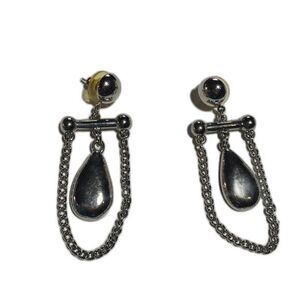 Dangle Chain Earrings with Teardrop Charms Silver Tone Fashion Jewelry